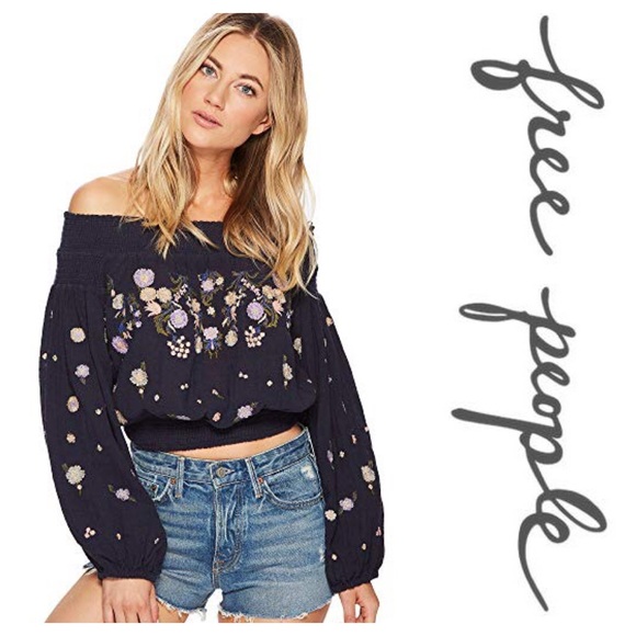 New Free People Saachi Smocked Off-T-Shoulder Top - Picture 2 of 8